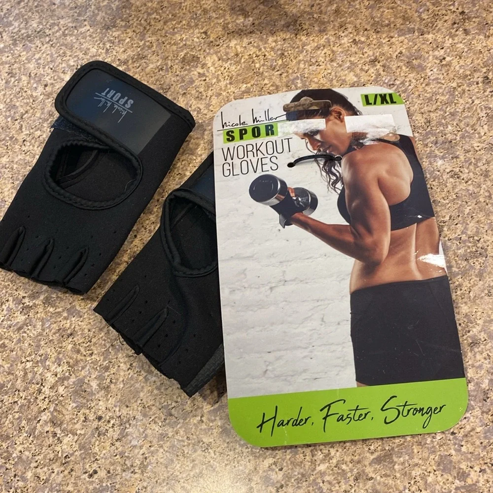 Nicole Miller Sport Workout Gloves L/XL Black Padded Grips